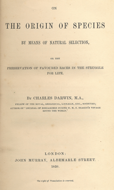 Click to enlarge image Figure 1. Facsimile of the title page of On the Origin of Species.