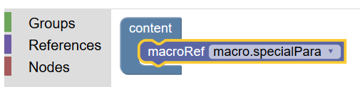 Figure 32. Adding a macro to the content model of the <animalName> element in Roma.