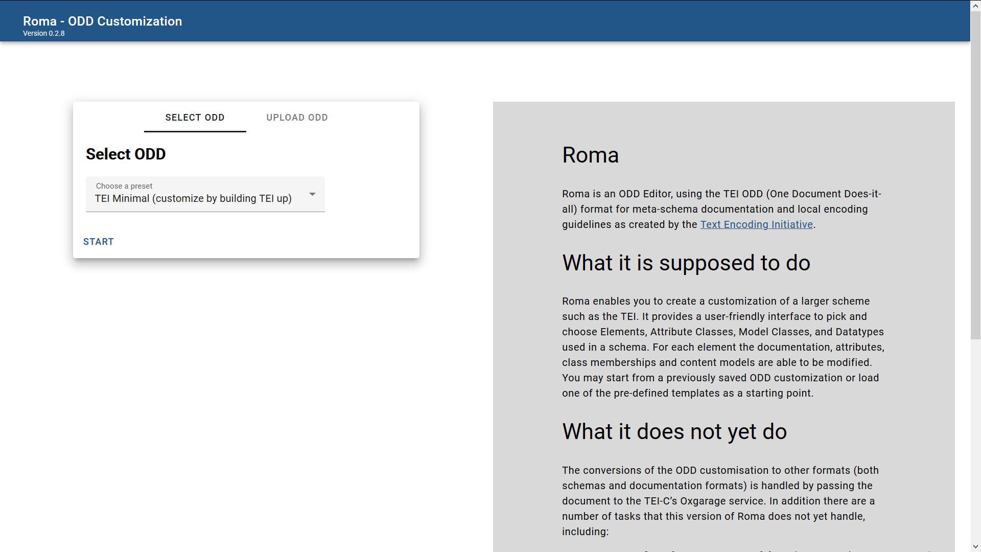 Figure 3. The start screen of Roma.